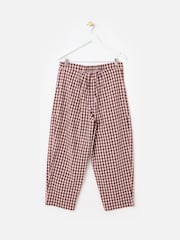 Oliver Bonas Pink Pink & Brown Gingham Cotton Cropped Tapered Trousers - Image 4 of 7