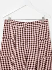 Oliver Bonas Pink Pink & Brown Gingham Cotton Cropped Tapered Trousers - Image 5 of 7
