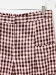 Oliver Bonas Pink Pink & Brown Gingham Cotton Cropped Tapered Trousers - Image 6 of 7