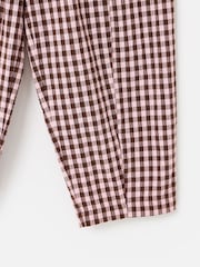 Oliver Bonas Pink Pink & Brown Gingham Cotton Cropped Tapered Trousers - Image 7 of 7