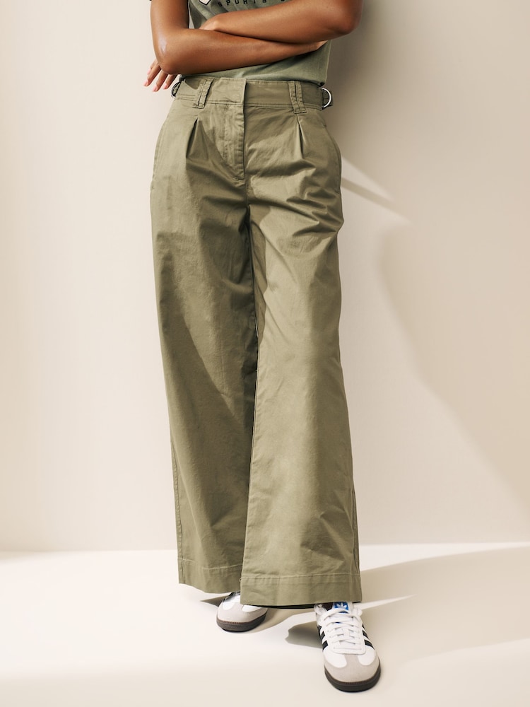 Khakigrün - Chino-Hose mit weitem Bein und Bundfalte - Bild 1 von 6
