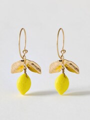 Oliver Bonas Yellow Lumi Lemon Charm Drop Wire Hoop Earrings - Image 1 of 2