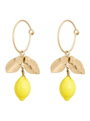 Oliver Bonas Yellow Lumi Lemon Charm Drop Wire Hoop Earrings - Image 2 of 2