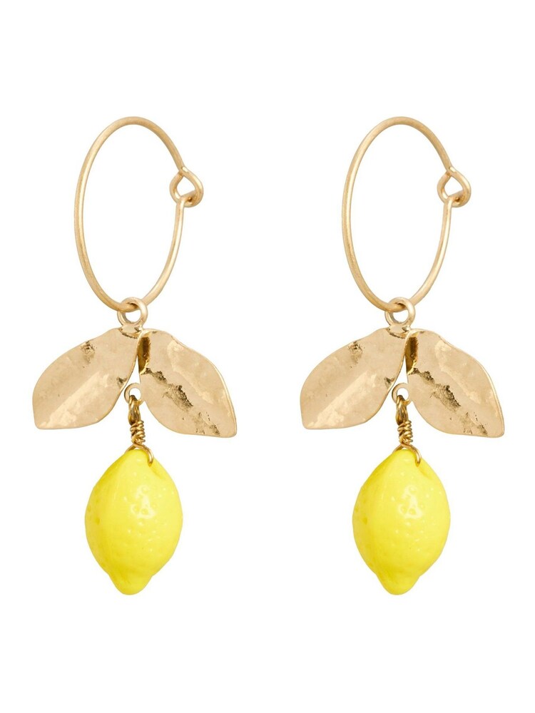 Oliver Bonas Yellow Lumi Lemon Charm Drop Wire Hoop Earrings - Image 2 of 2 Oliver Bonas Yellow Lumi Lemon Charm Drop Wire Hoop Earrings - Image 2 of 2