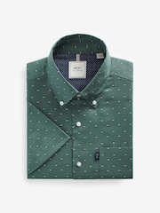 Green Geometric Easy Iron Button Down Short Sleeve Oxford Shirt - Image 5 of 7