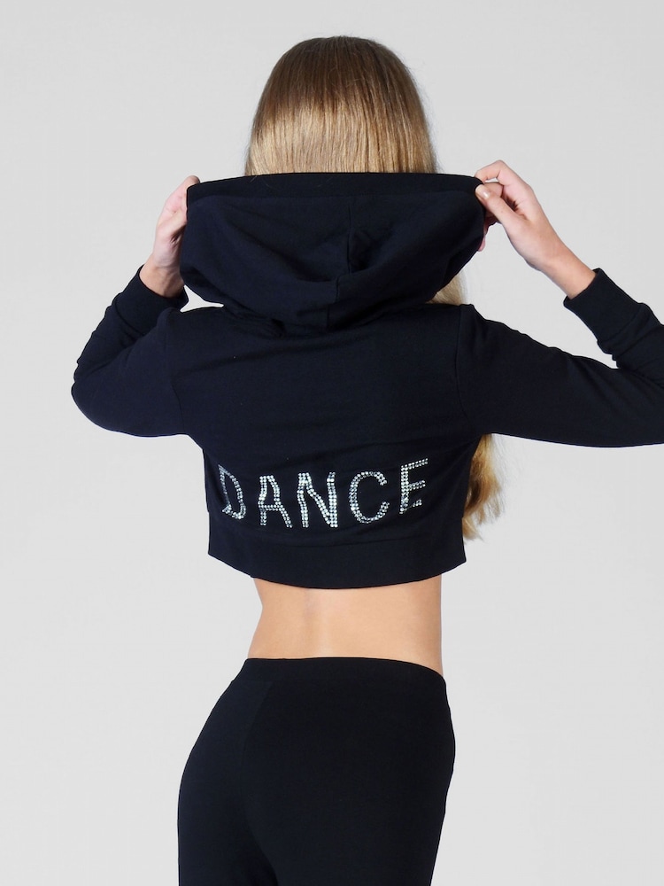Pineapple Black Crop Diamanté Zip Hoodie - Image 2 of 6