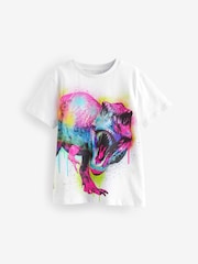White Rainbow Dino 100% Cotton Short Sleeve Graphic T-Shirt (3-16yrs) - Image 1 of 3