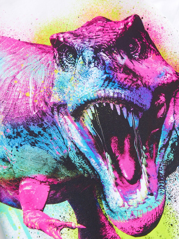 White Rainbow Dino 100% Cotton Short Sleeve Graphic T-Shirt (3-16yrs) - Image 3 of 3