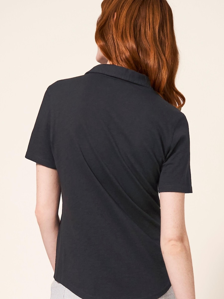 White Stuff Black Pocket Penny Jersey 100% Cotton Shirt - Image 2 of 10
