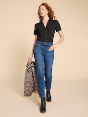White Stuff Black Pocket Penny Jersey 100% Cotton Shirt - Image 4 of 10