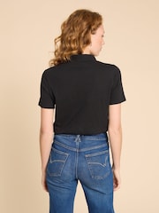 White Stuff Black Pocket Penny Jersey 100% Cotton Shirt - Image 5 of 10
