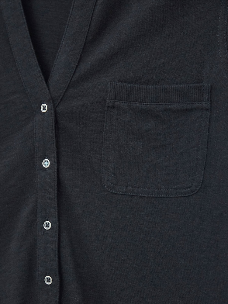 White Stuff Black Pocket Penny Jersey 100% Cotton Shirt - Image 7 of 10