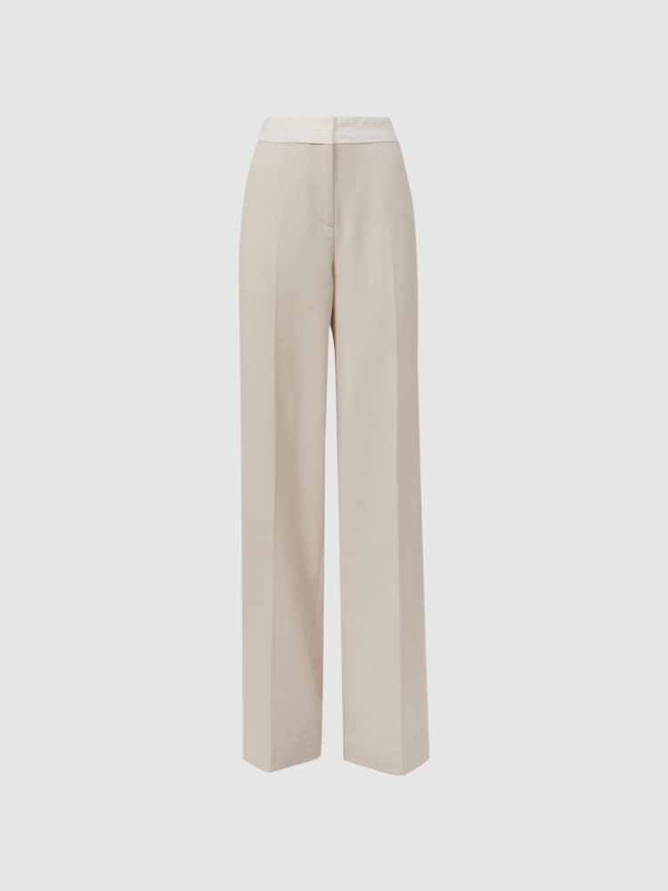 Reiss Neutral Maya Mid Rise Contrast Wide Leg Suit Trousers - Image 2 of 5