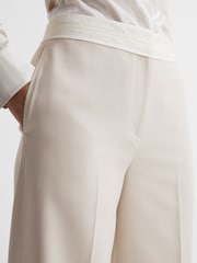 Reiss Neutral Maya Mid Rise Contrast Wide Leg Suit Trousers - Image 3 of 5