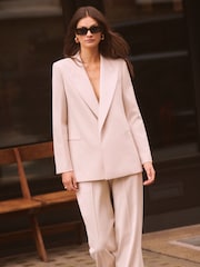 Reiss Neutral Maya Mid Rise Contrast Wide Leg Suit Trousers - Image 5 of 5