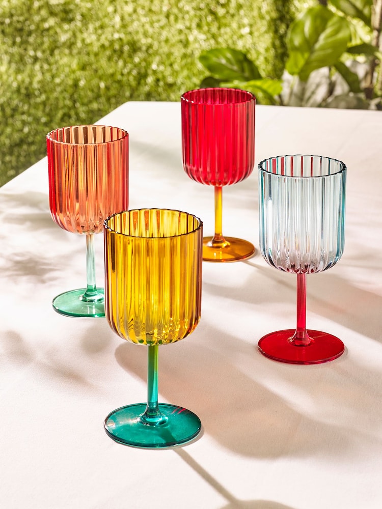 Multi Bright Plastic Picnic Drinkware Set of 4 Wine Glasses - Image 1 of 4