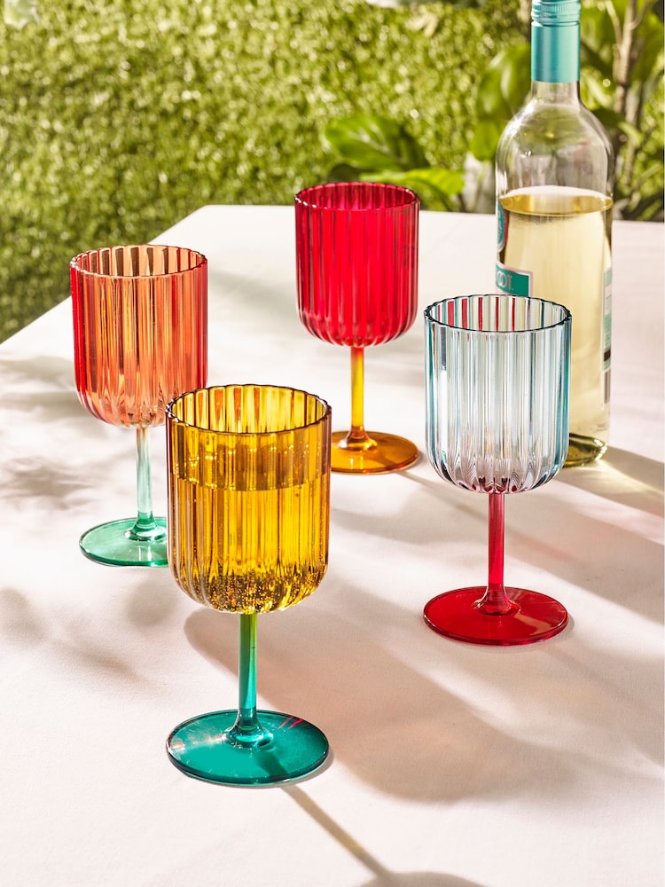 Multi Bright Plastic Picnic Drinkware Set of 4 Wine Glasses - Image 2 of 4