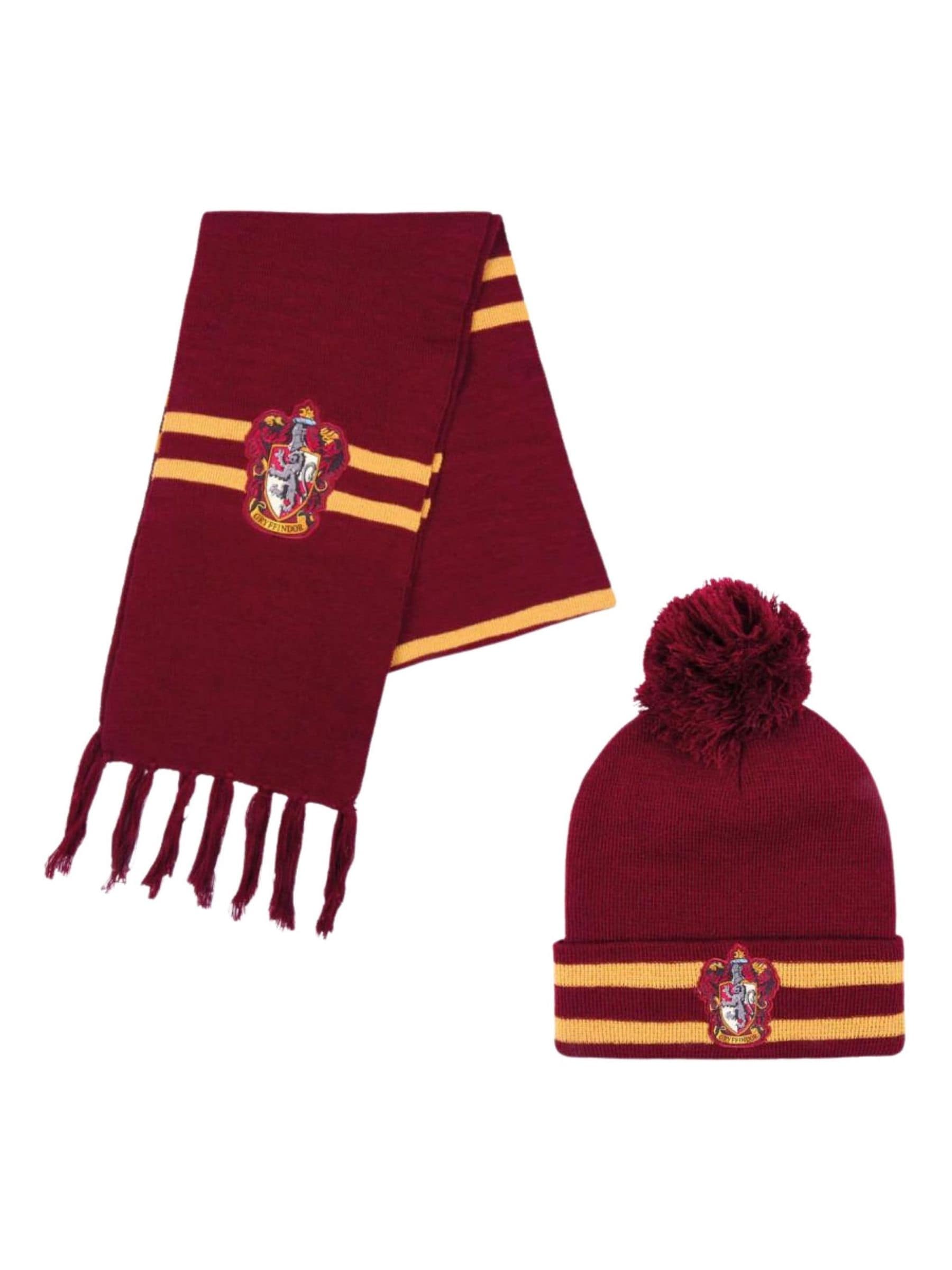 Harry Potter Gryffindor Beanie Hat and Scarf Set – 2-Piece Knitted Winter Accessories with Embroidered House Crest, Pom-Pom Hat and Fringed Scarf in Maroon and Gold for Men and Women - Image 4