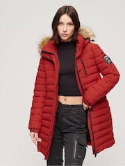 Superdry Red Fuji Hooded Mid Length Puffer Coat - Image 1 of 6