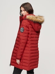 Superdry Red Fuji Hooded Mid Length Puffer Coat - Image 2 of 6