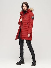 Superdry Red Fuji Hooded Mid Length Puffer Coat - Image 3 of 6