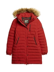 Superdry Red Fuji Hooded Mid Length Puffer Coat - Image 4 of 6