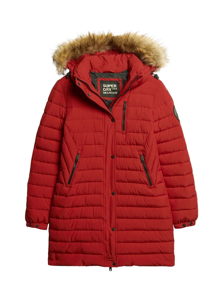 Buy Superdry Red Fuji Hooded Mid Length Puffer Coat from Next