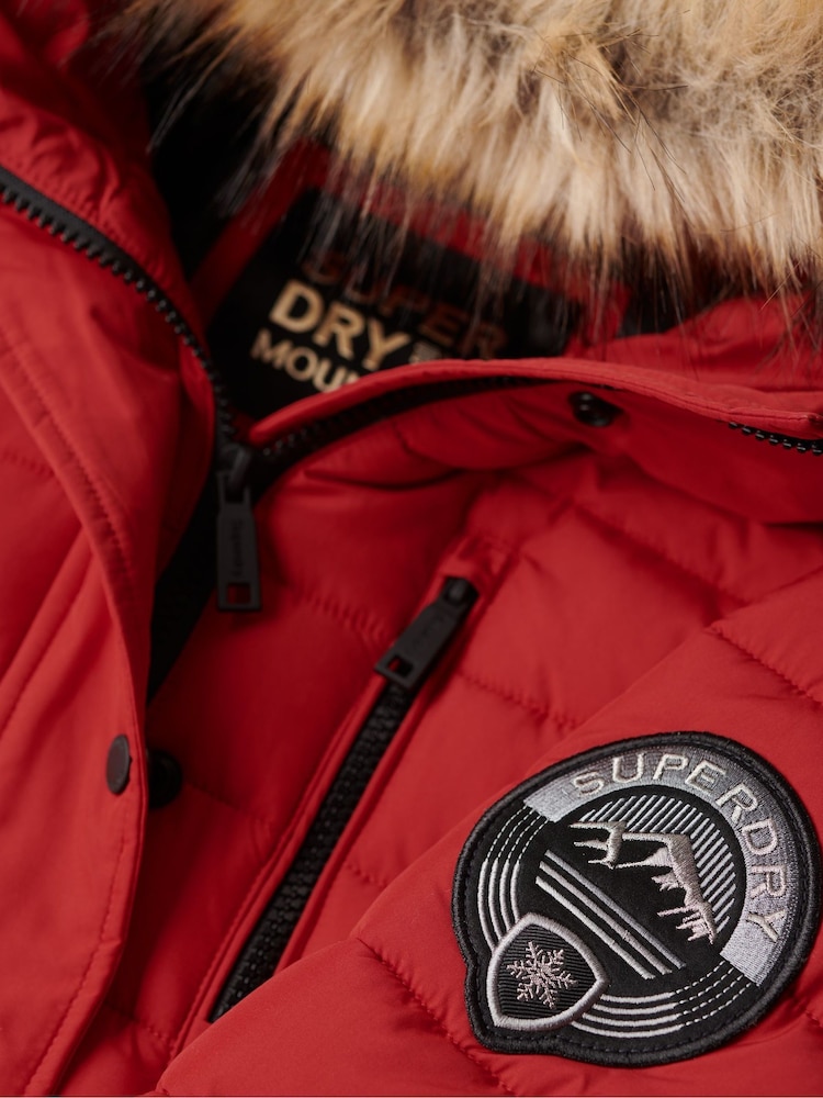 Superdry Red Fuji Hooded Mid Length Puffer Coat - Image 6 of 6