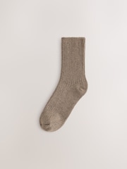 Mink Brown Wool Blend Ribbed Ankle Socks 2 Pack - Image 2 of 4