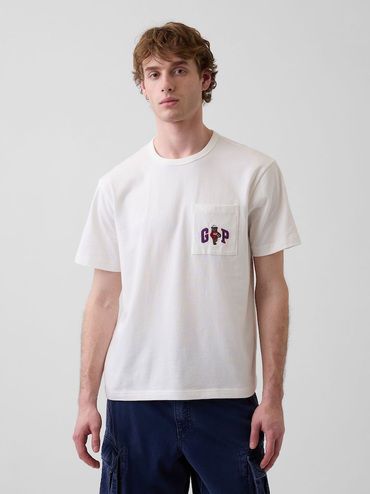 Gap White Relaxed Branan Bear Logo Short Sleeve T-Shirt - Image 1 of 4 Gap White Relaxed Branan Bear Logo Short Sleeve T-Shirt - Image 1 of 4