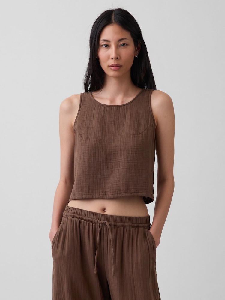 Gap Brown Gauze Racer Shell Vest - Image 1 of 5 Gap Brown Gauze Racer Shell Vest - Image 1 of 5
