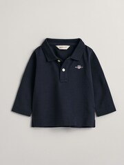 GANT Evening Blue Shield Logo Baby Long Sleeve 100% Cotton Polo Shirt - Image 1 of 2