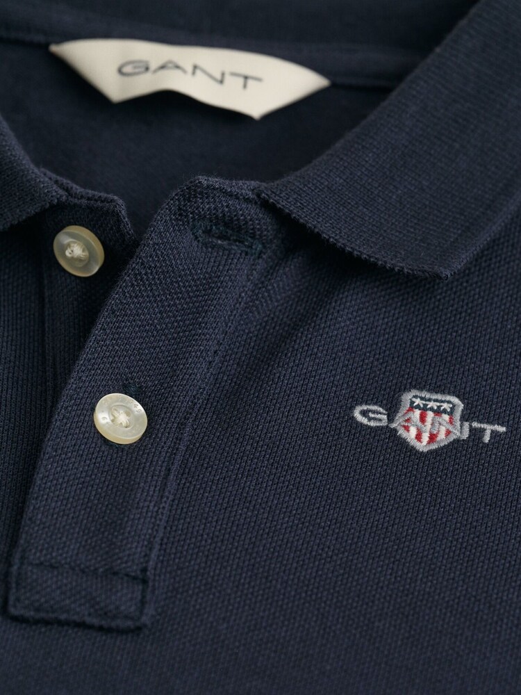 GANT Evening Blue Shield Logo Baby Long Sleeve 100% Cotton Polo Shirt - Image 2 of 2