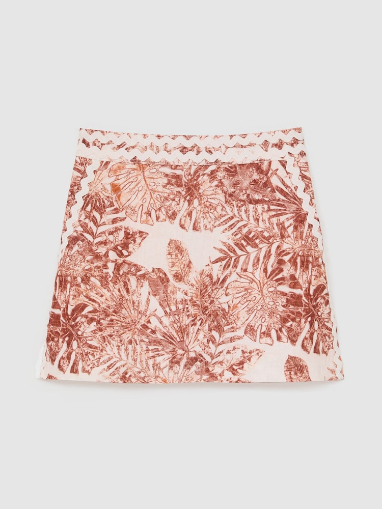 Reiss Pale Pink Mila Linen Wave-Trim Mini Skirt - Image 2 of 6 Reiss Pale Pink Mila Linen Wave-Trim Mini Skirt - Image 2 of 6