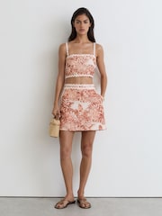 Reiss Pale Pink Mila Linen Wave-Trim Mini Skirt - Image 4 of 6