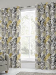 Fusion Yellow Tropical Leaves Lined Eyelet 100% Cotton Curtains - Image 1 of 2