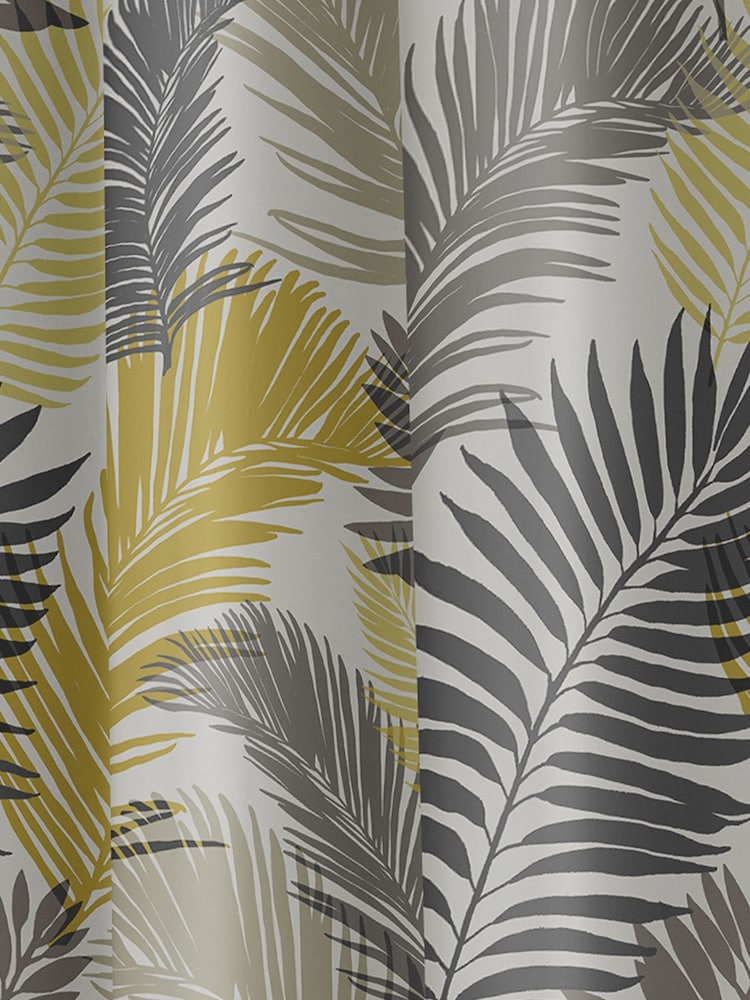 Fusion Yellow Tropical Leaves Lined Eyelet 100% Cotton Curtains - Image 2 of 2