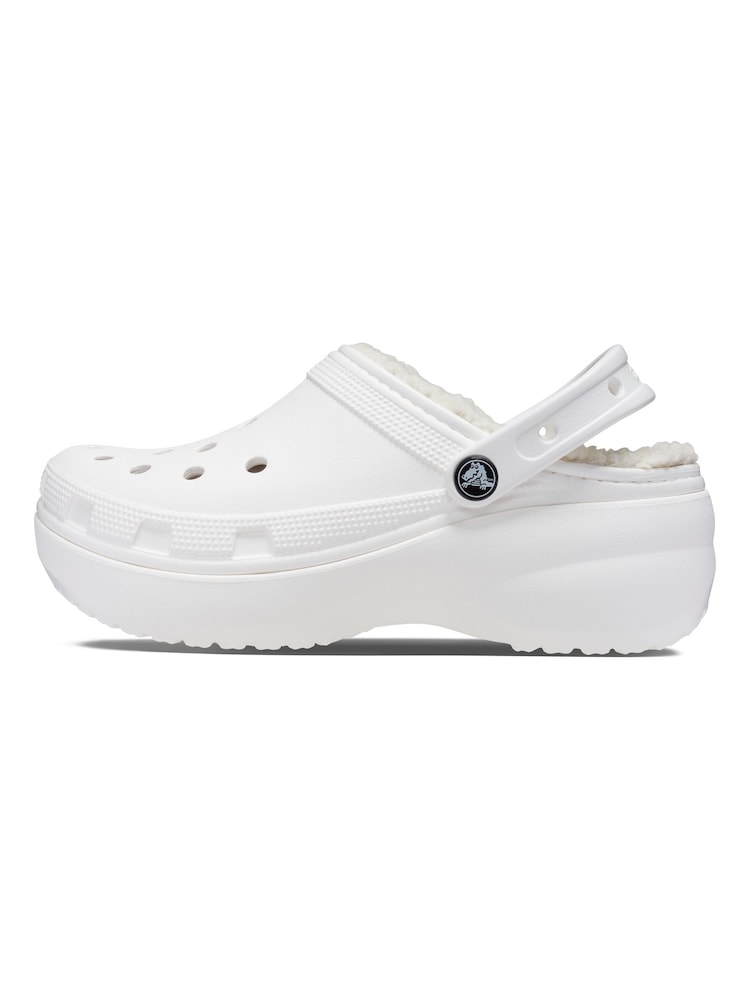 Białe chodaki Crocs Classic na platformie z puszystą wyściółką - Image 6 of 11