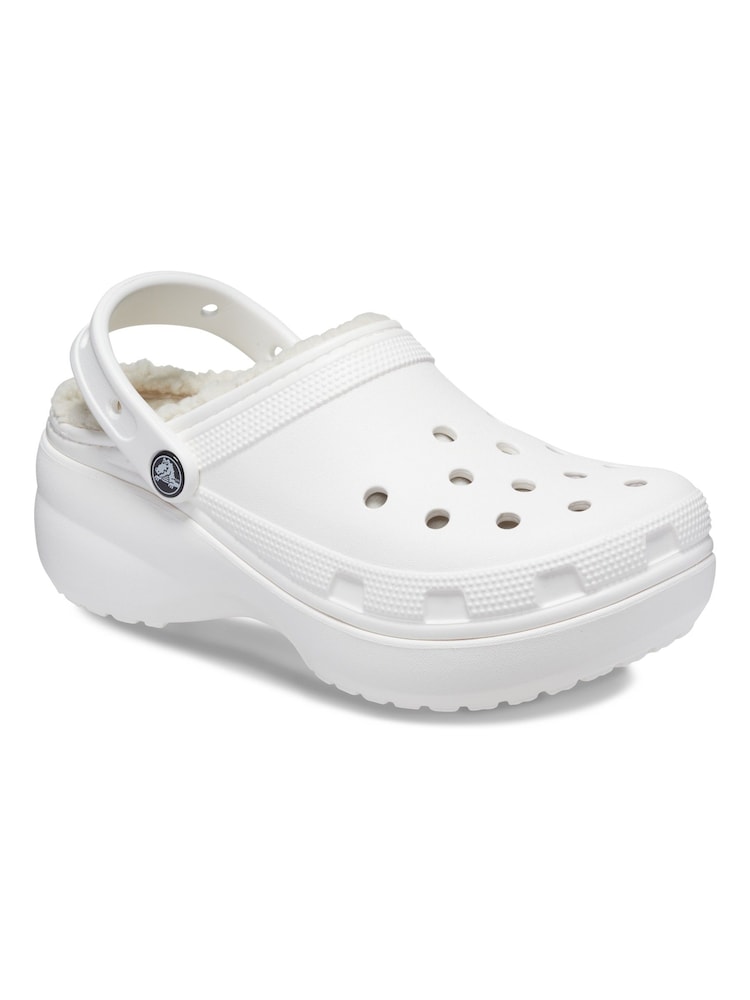 Białe chodaki Crocs Classic na platformie z puszystą wyściółką - Image 7 of 11