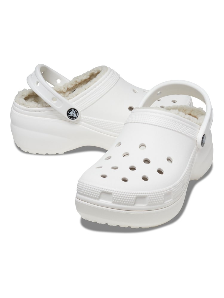Białe chodaki Crocs Classic na platformie z puszystą wyściółką - Image 9 of 11