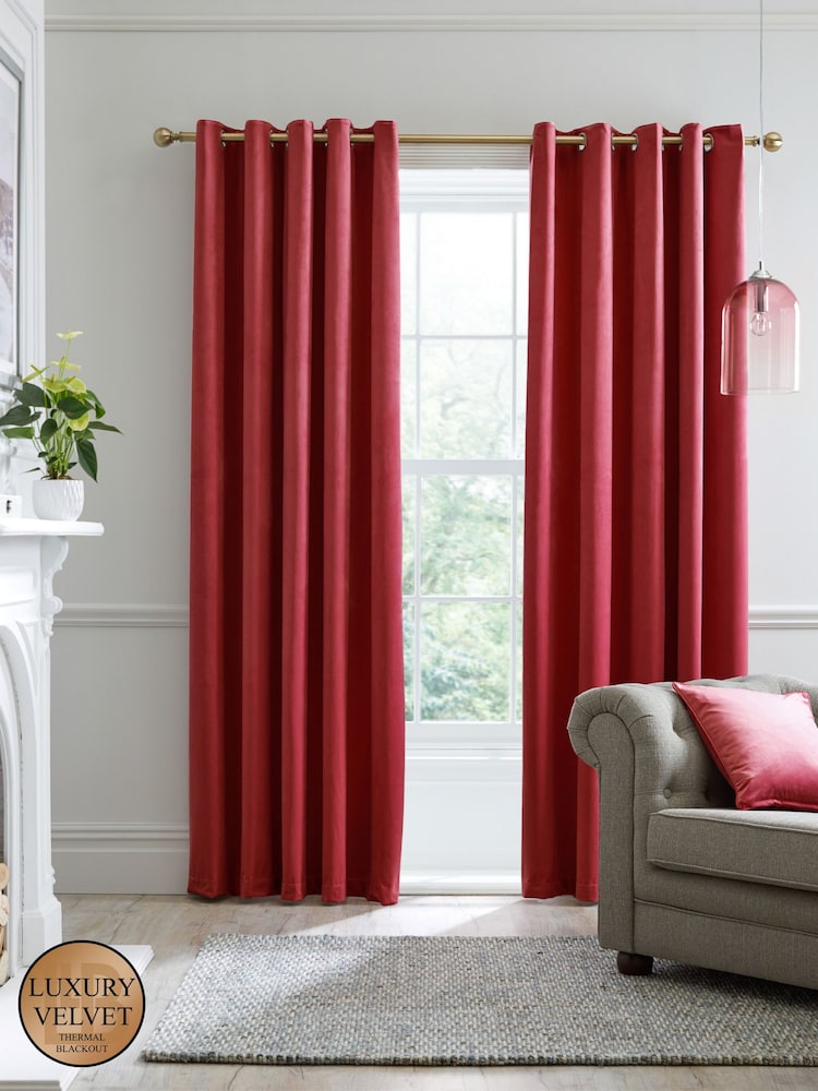 Laurence Llewelyn-Bowen Montrose Velvet Blackout Thermal Eyelet Curtains - 圖片 1，共 4