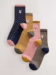Novelty Dogs - Embroidered Motif Stripe Ankle Socks 4 Pack - სურათი 1 7-დან
