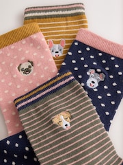 Novelty Dogs - Embroidered Motif Stripe Ankle Socks 4 Pack - სურათი 6 7-დან