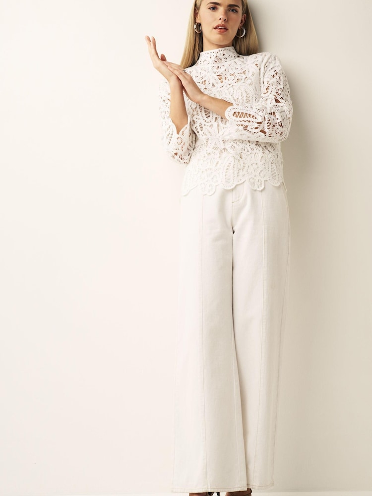 Ecru White Crochet Knitted High Neck Jumper - Image 2 of 7