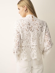 Ecru White Crochet Knitted High Neck Jumper - Image 3 of 7