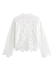 Ecru White Crochet Knitted High Neck Jumper - Image 6 of 7