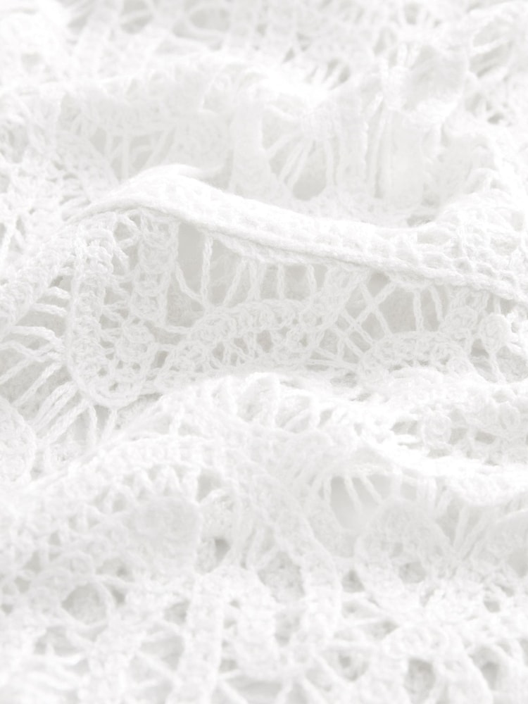 Ecru White Crochet Knitted High Neck Jumper - Image 7 of 7