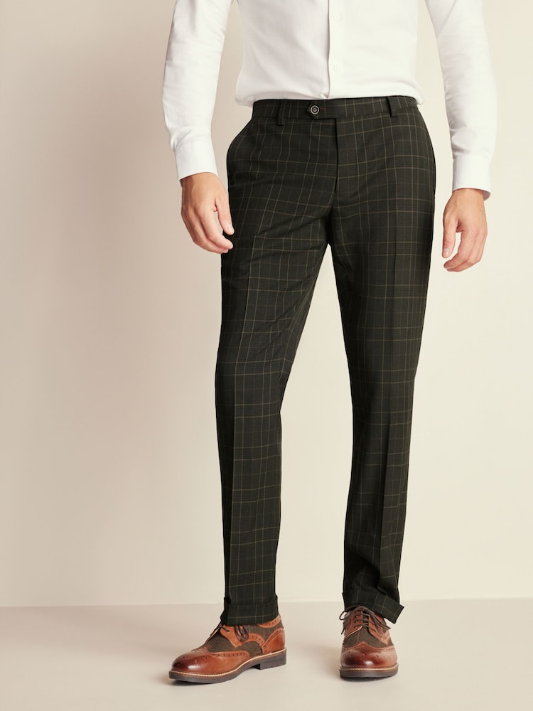 Green Slim Slim Fit Trimmed Check Suit Trousers - Image 1 of 9
