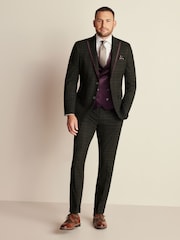 Green Slim Slim Fit Trimmed Check Suit Trousers - Image 2 of 9