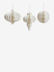 Set of 3 White Hanging Paper Christmas Decorations - Image 2 of 4